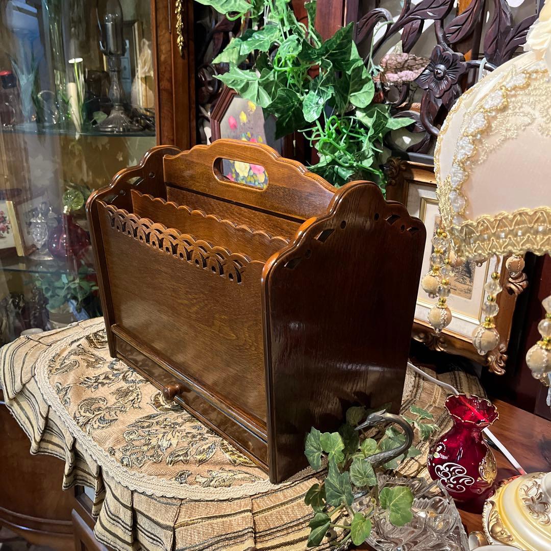 希少　パリ雑貨屋　アンティーク小物入れ　マガジンラック　引き出し付き