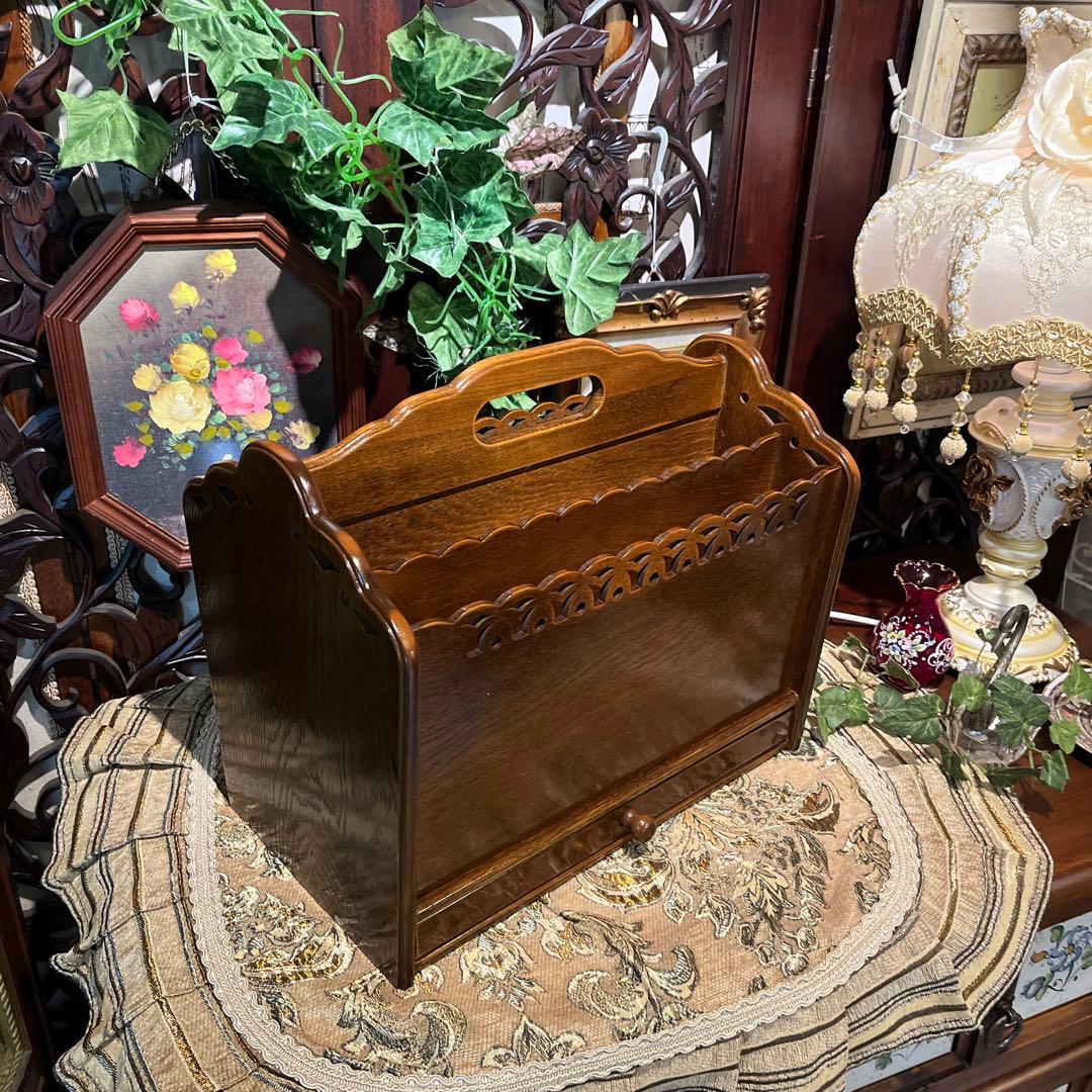 希少　パリ雑貨屋　アンティーク小物入れ　マガジンラック　引き出し付き