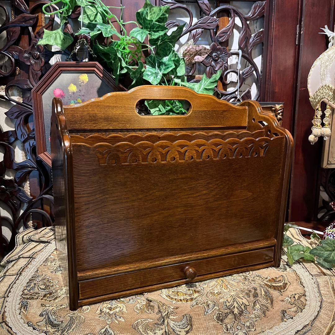 希少　パリ雑貨屋　アンティーク小物入れ　マガジンラック　引き出し付き