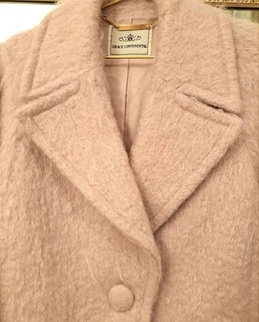 グレースコンチネンタルモヘアシャギーロングコートピンク