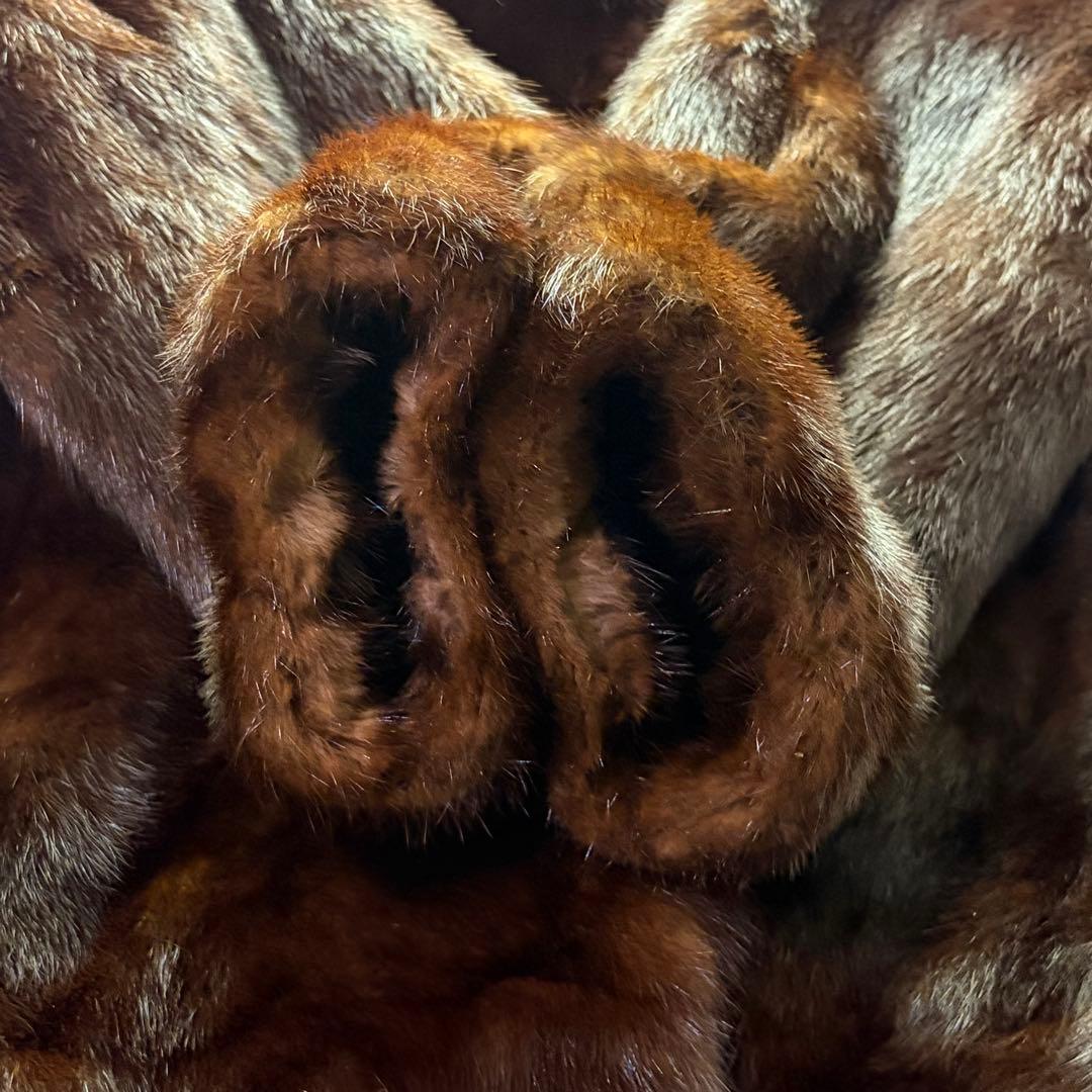 高級毛皮コート リアルファーコート ウィーゼル セミロングコート 段々デザイン