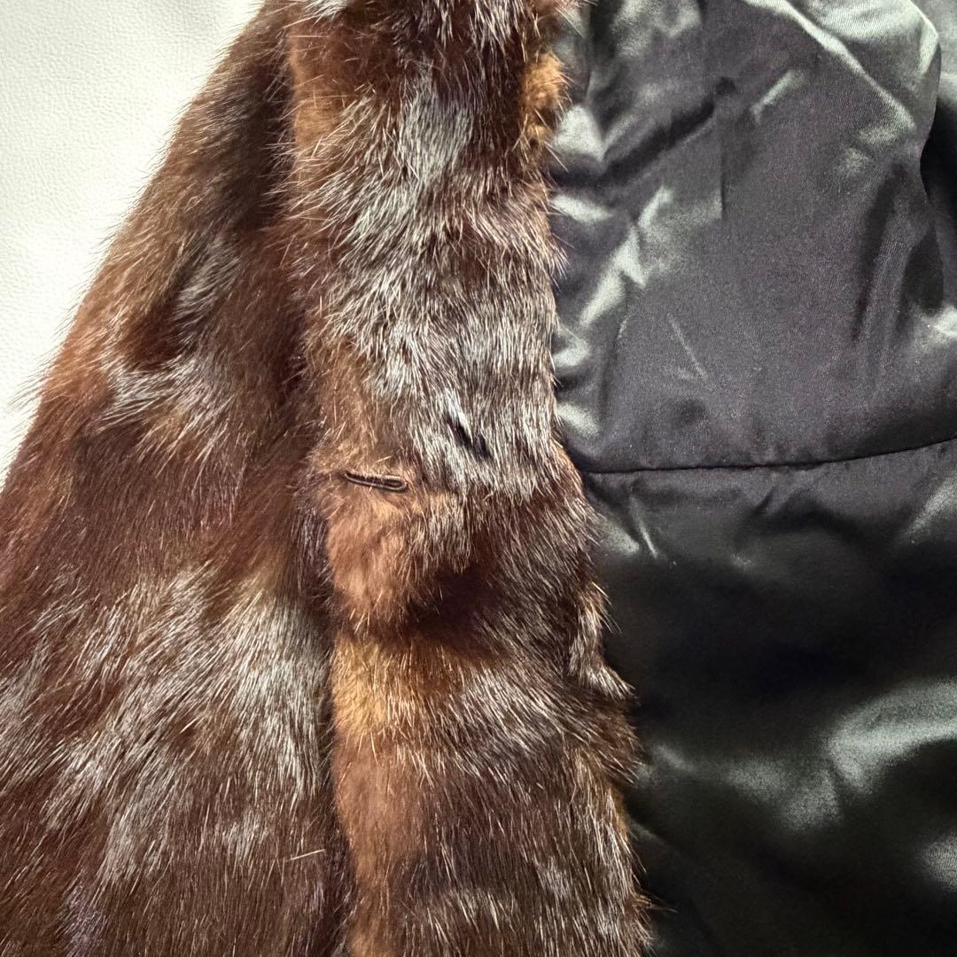 高級毛皮コート リアルファーコート ウィーゼル セミロングコート 段々デザイン