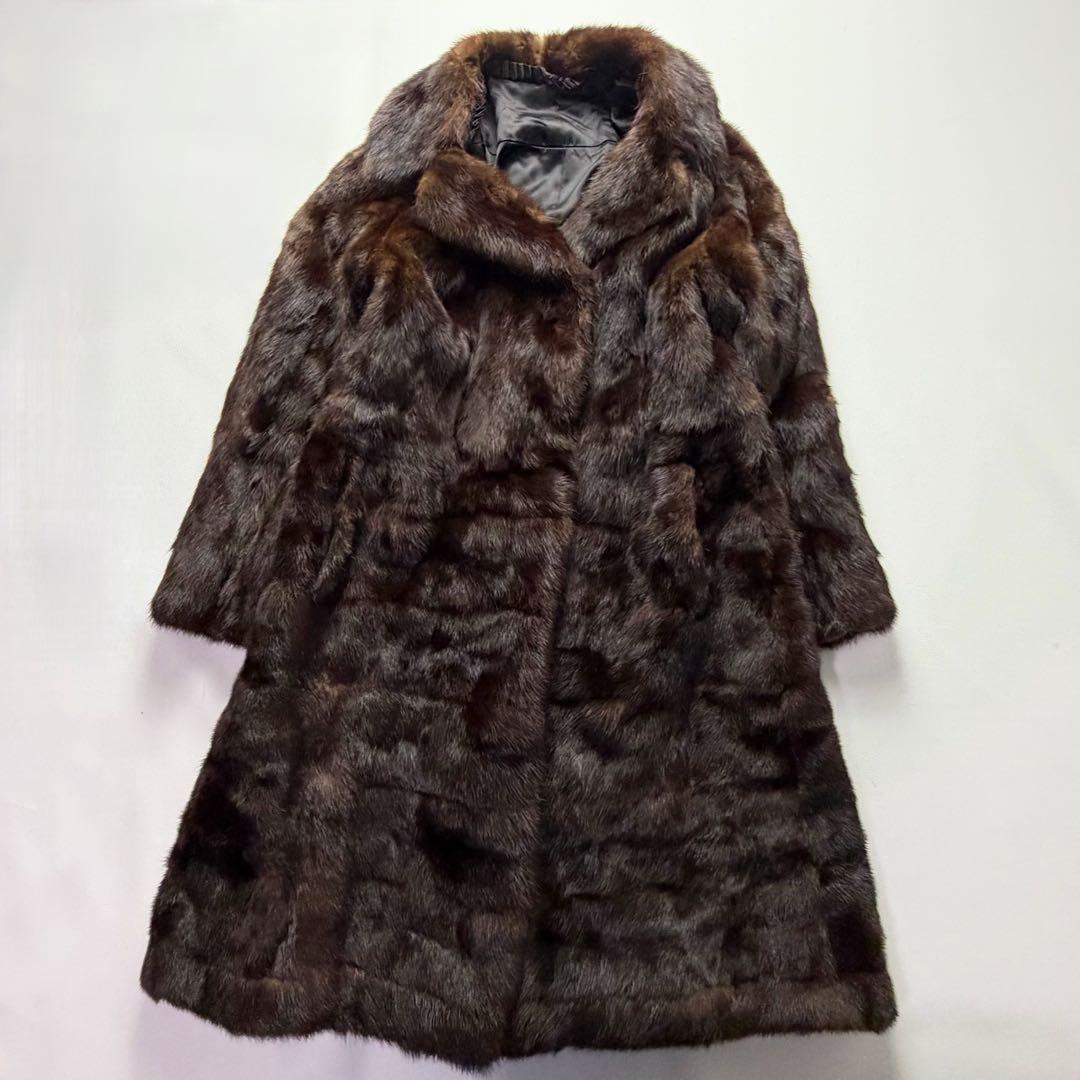 高級毛皮コート リアルファーコート ウィーゼル セミロングコート 段々デザイン