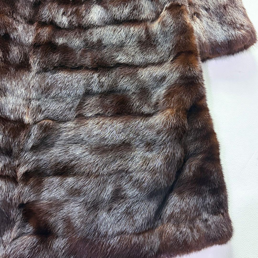 高級毛皮コート リアルファーコート ウィーゼル セミロングコート 段々デザイン