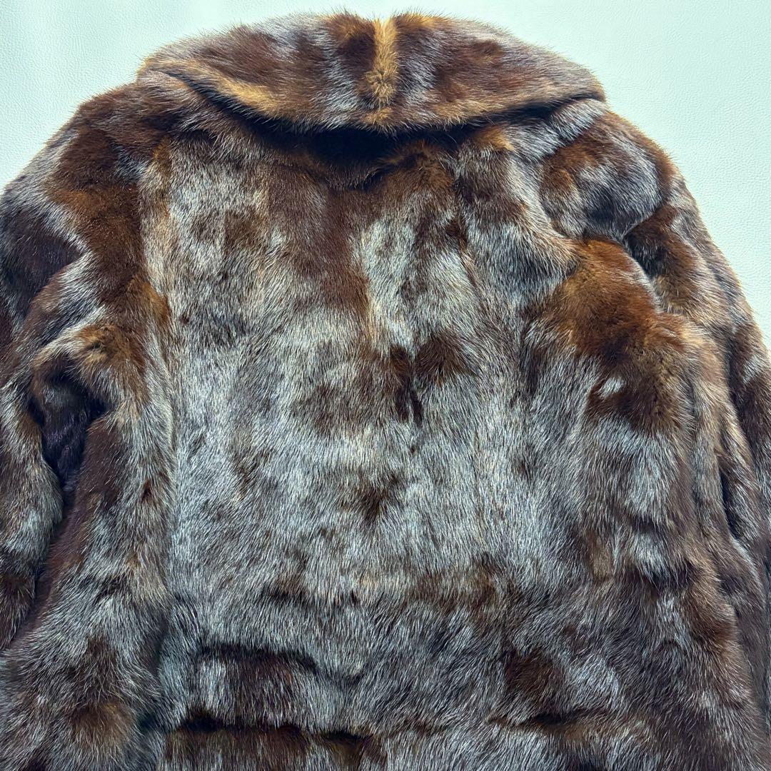 高級毛皮コート リアルファーコート ウィーゼル セミロングコート 段々デザイン