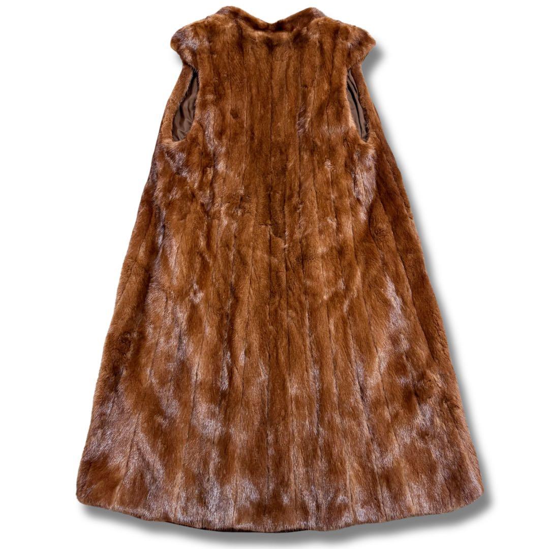 【美品/着丈108cm✨】デミバフミンク リアルファー ロングベスト 本毛皮 貂