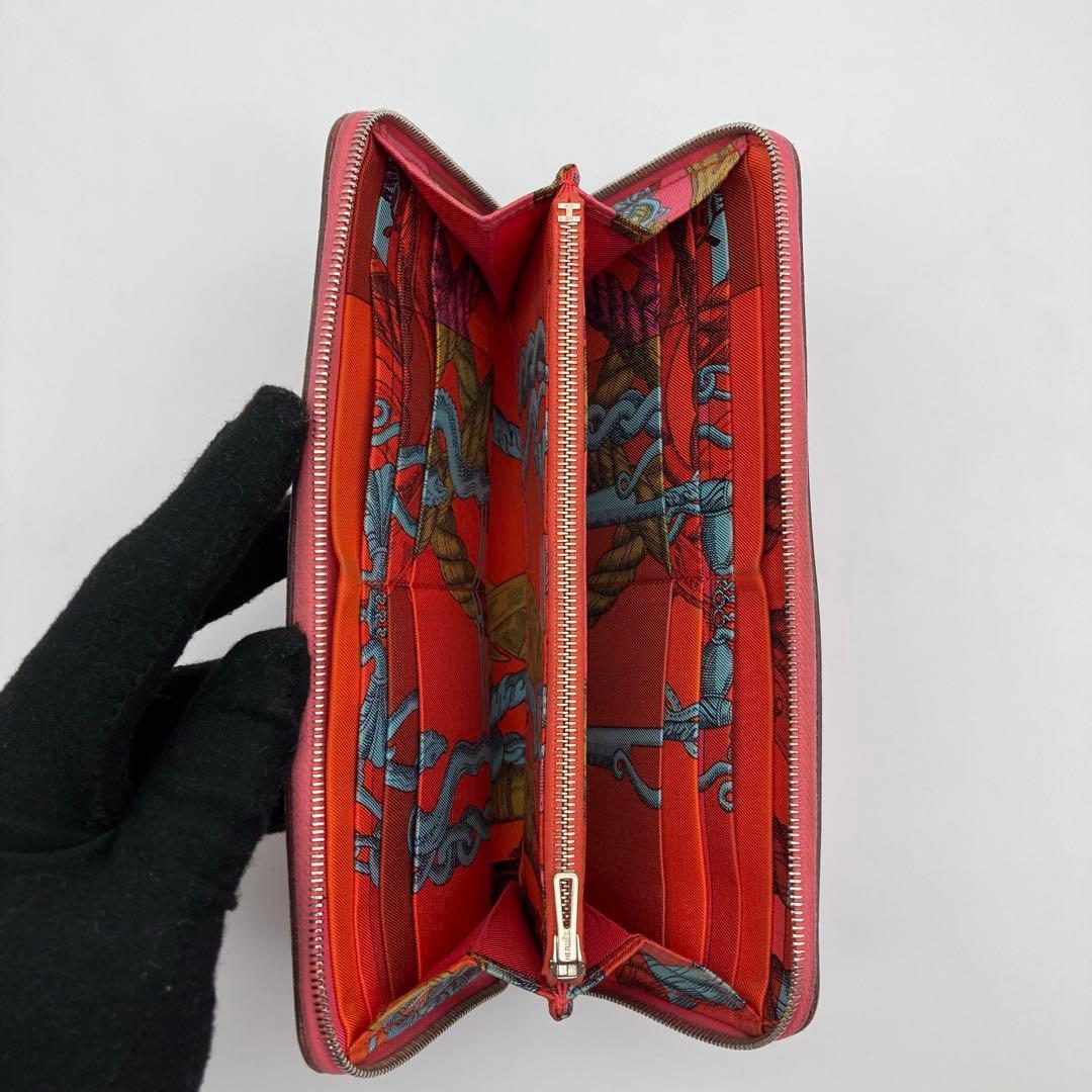 エルメス HERMÈS シルクイン 長財布 ピンク×マルチカラー 箱付き