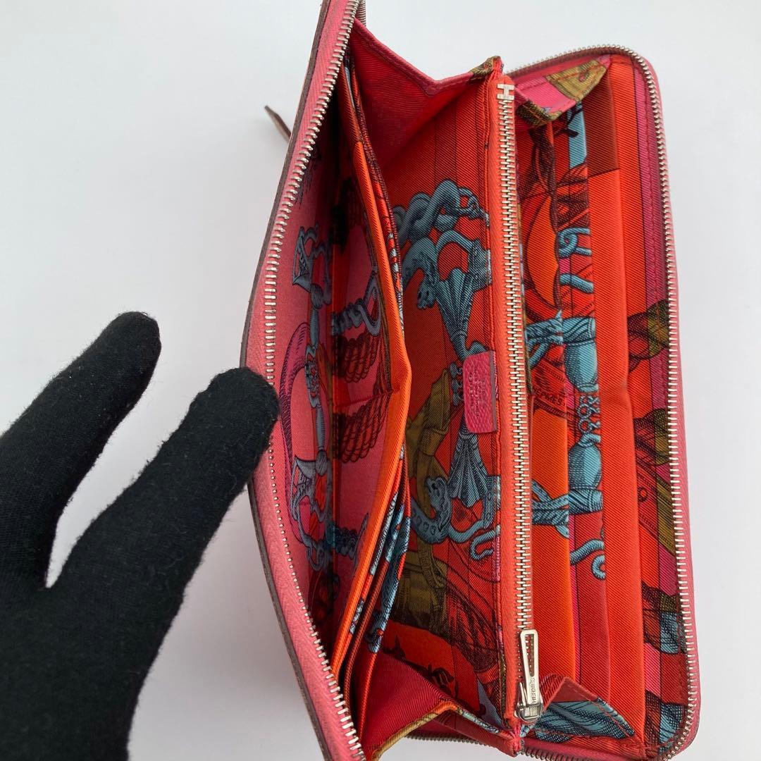 エルメス HERMÈS シルクイン 長財布 ピンク×マルチカラー 箱付き