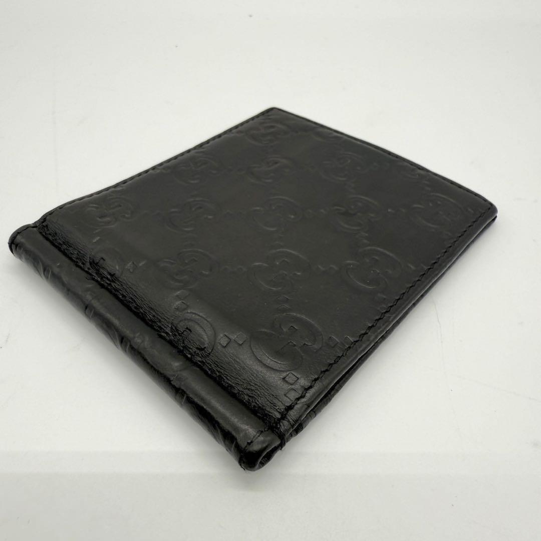 ✨美品✨グッチ マネークリップ 札入れ 財布 シマレザー GG柄 ブラック