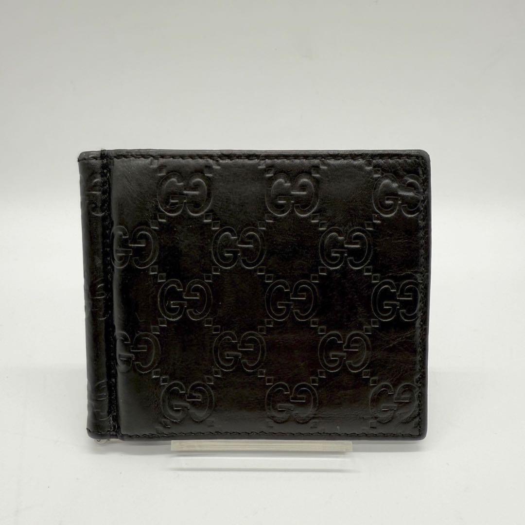 ✨美品✨グッチ マネークリップ 札入れ 財布 シマレザー GG柄 ブラック