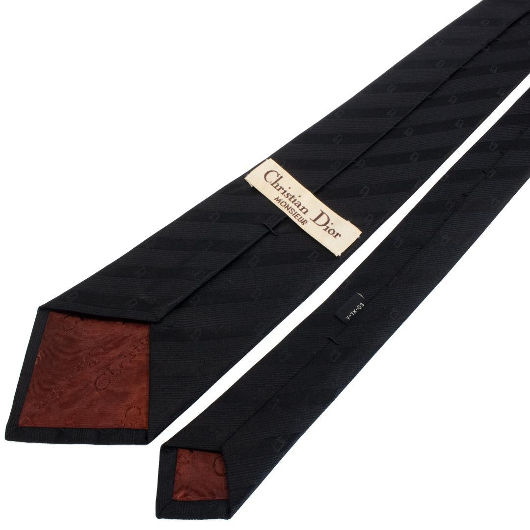 ディオール ネクタイ ジャガードタイ 黒 ブラック ストライプ ロゴ シンプル
