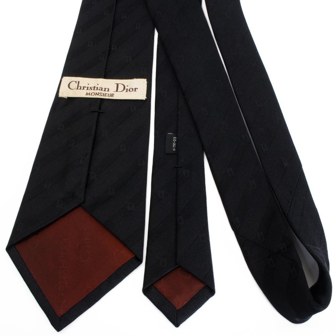 ディオール ネクタイ ジャガードタイ 黒 ブラック ストライプ ロゴ シンプル