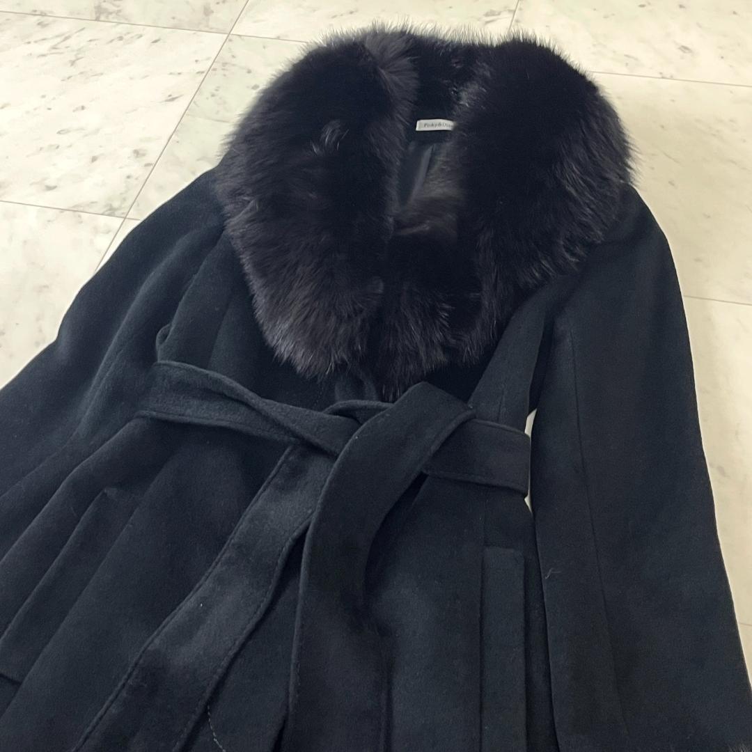 ピンキーアンドダイアン 36 ロングコート ベルテッド フォックス アンゴラ 黒