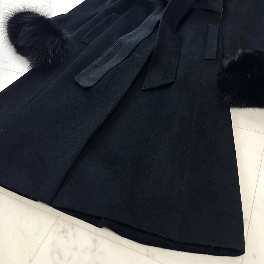 ピンキーアンドダイアン 36 ロングコート ベルテッド フォックス アンゴラ 黒