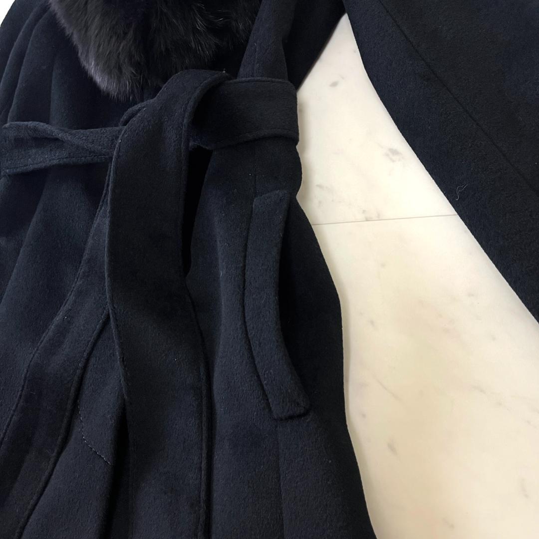 ピンキーアンドダイアン 36 ロングコート ベルテッド フォックス アンゴラ 黒