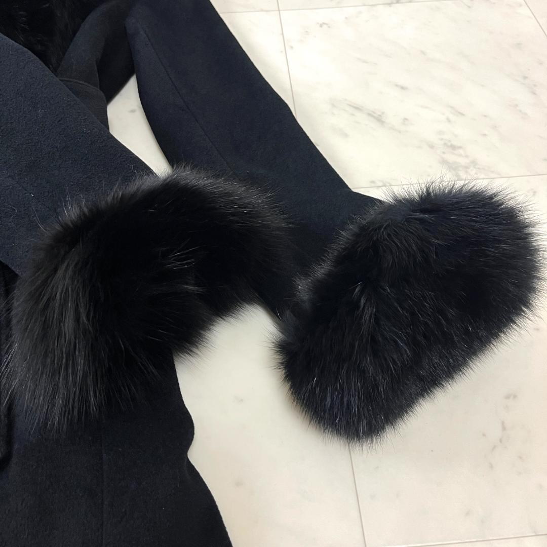 ピンキーアンドダイアン 36 ロングコート ベルテッド フォックス アンゴラ 黒