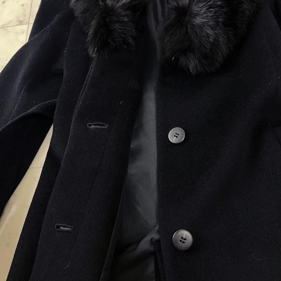 ピンキーアンドダイアン 36 ロングコート ベルテッド フォックス アンゴラ 黒