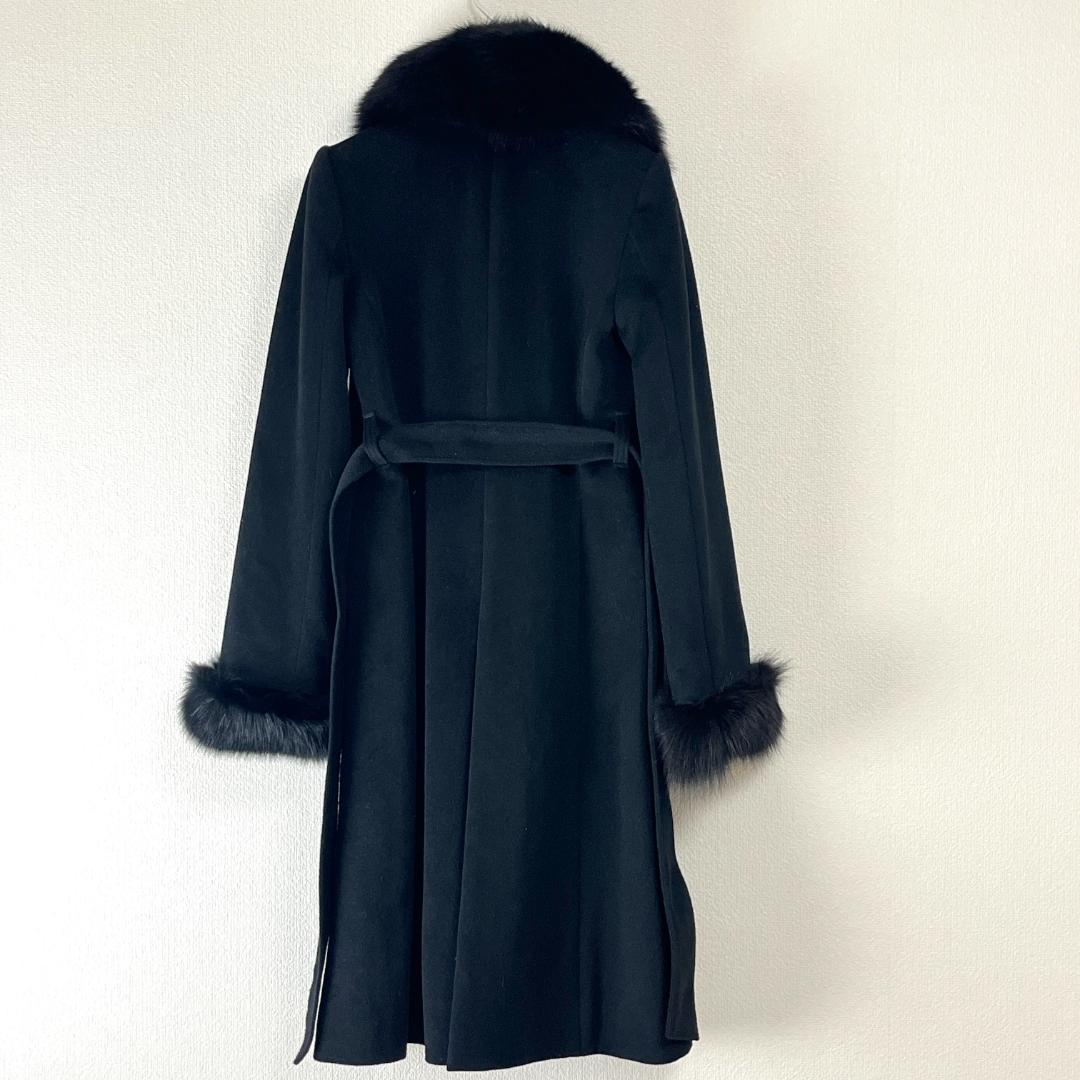 ピンキーアンドダイアン 36 ロングコート ベルテッド フォックス アンゴラ 黒