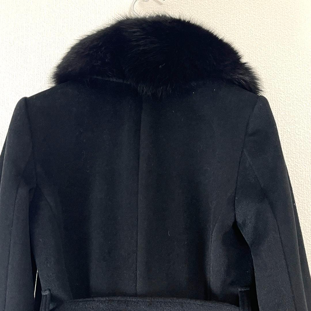 ピンキーアンドダイアン 36 ロングコート ベルテッド フォックス アンゴラ 黒