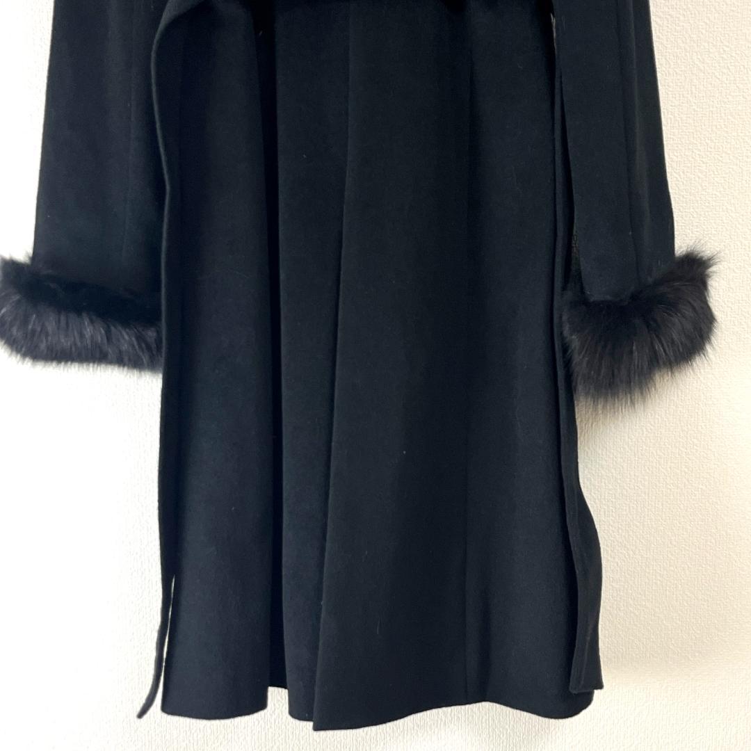 ピンキーアンドダイアン 36 ロングコート ベルテッド フォックス アンゴラ 黒