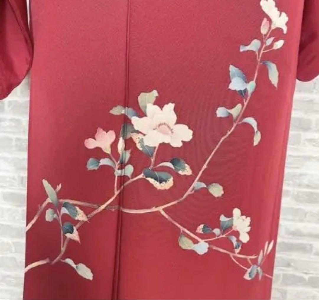 ★最終お値下げ★訪問着　フルセット　友禅　椿　蕾　赤