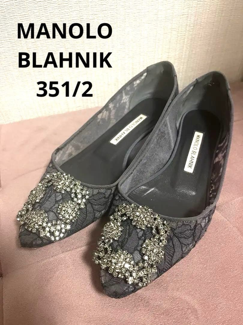R*i様 MANOLO BLAHNIK ハンギシ ローヒール　グレー レース　3