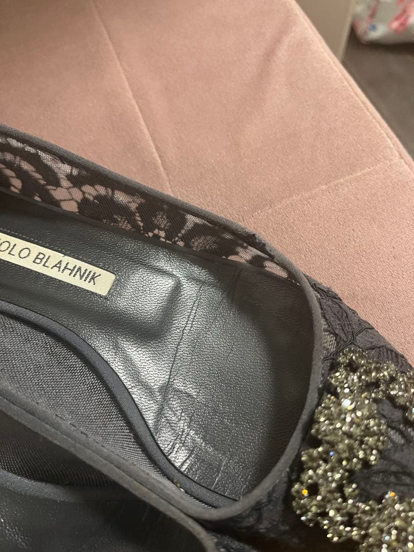 R*i様 MANOLO BLAHNIK ハンギシ ローヒール　グレー レース　3