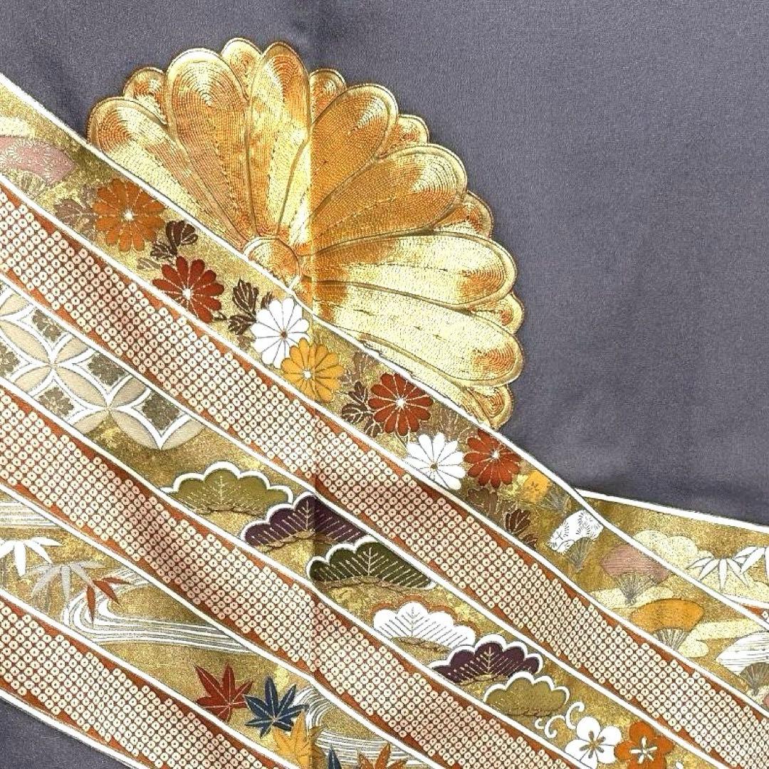 色留袖　金駒刺繍　三つ紋　菊花　七宝　青海波　松竹梅　着物　092a u