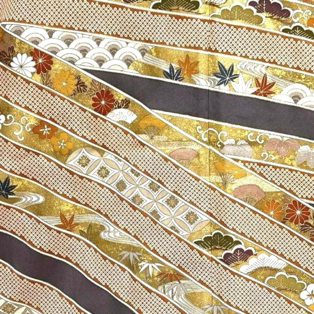 色留袖　金駒刺繍　三つ紋　菊花　七宝　青海波　松竹梅　着物　092a u