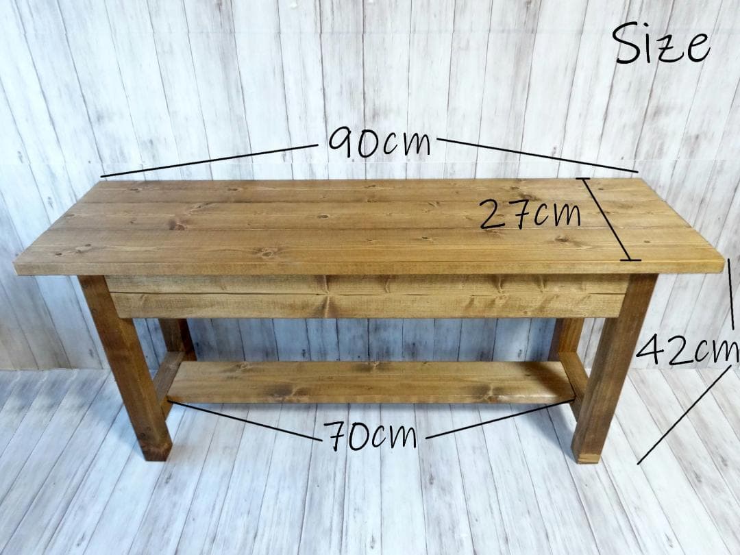 ハンドメイド ２人掛けベンチ (チーク色)