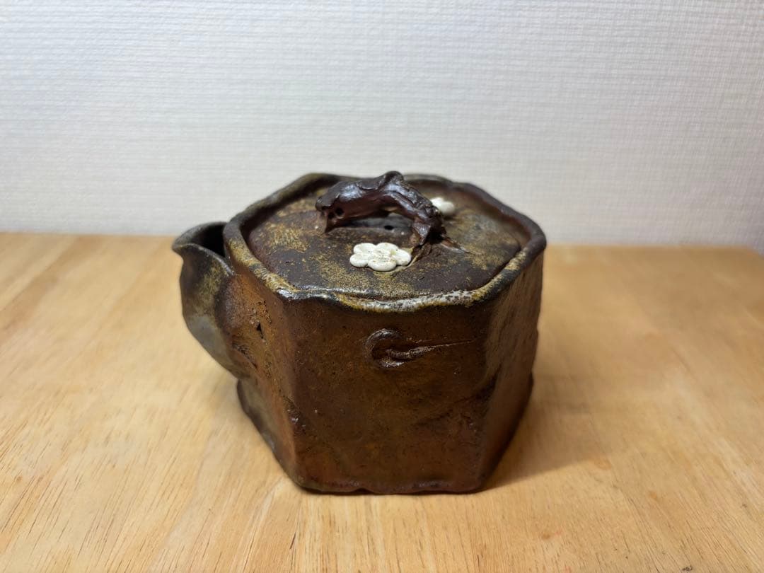 ㊲備前焼 宝瓶 登り窯 白梅 梅 うめ ウメ 手びねり 6角 急須
