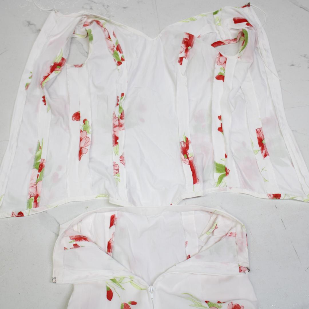 【フラメンコ衣装】ホワイト×豪華ボランテ 上下セット ツーピース セットアップ