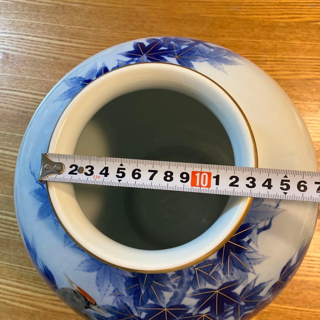 美品　深川製磁　宮内庁御用達　官窯染付　鳥絵　　花瓶1個　高さ約32センチ