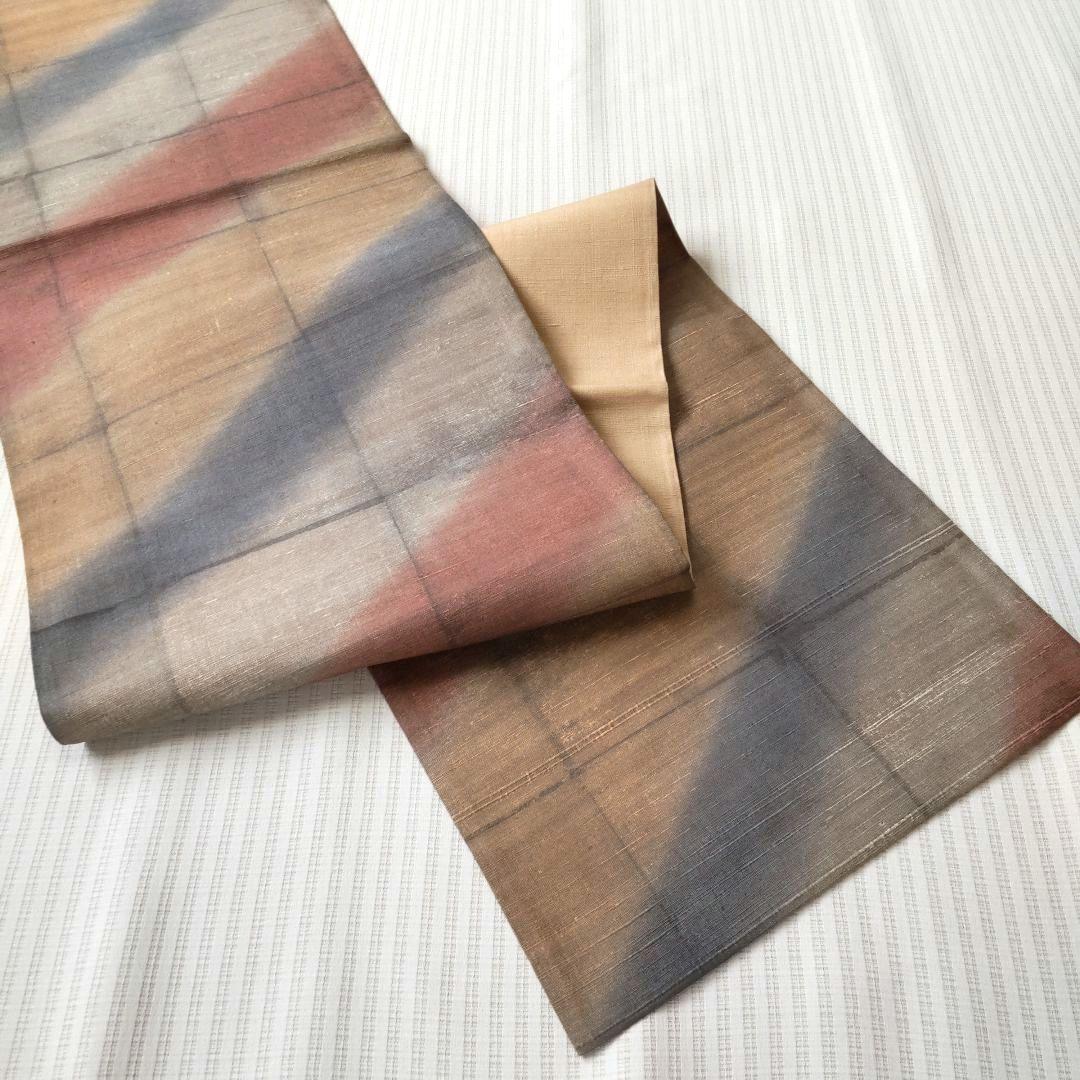 【洒落袋帯】やわらかくにじむ色彩◎和紙風の質感 くすみパステル 456cm