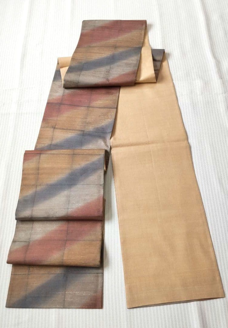 【洒落袋帯】やわらかくにじむ色彩◎和紙風の質感 くすみパステル 456cm