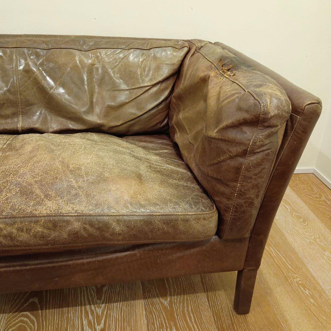 送料込み ヴィンテージ本革ソファ アスプルンド ブラウンレザー 2人掛けソファ