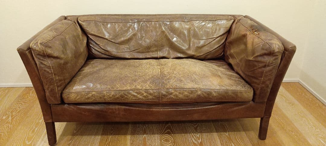 送料込み ヴィンテージ本革ソファ アスプルンド ブラウンレザー 2人掛けソファ