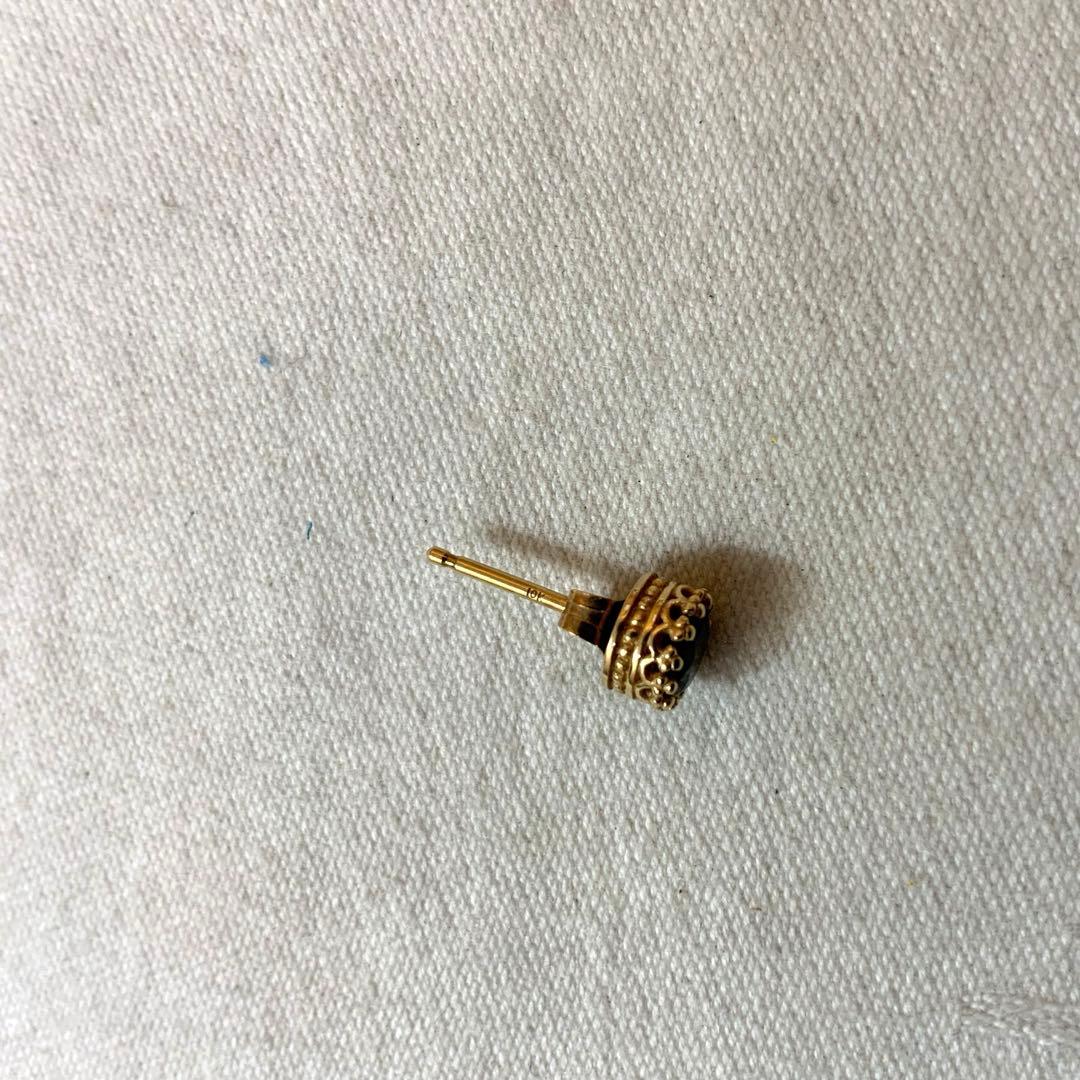 10K ゴールド 片耳ピアス クラウン ブラックオニキス