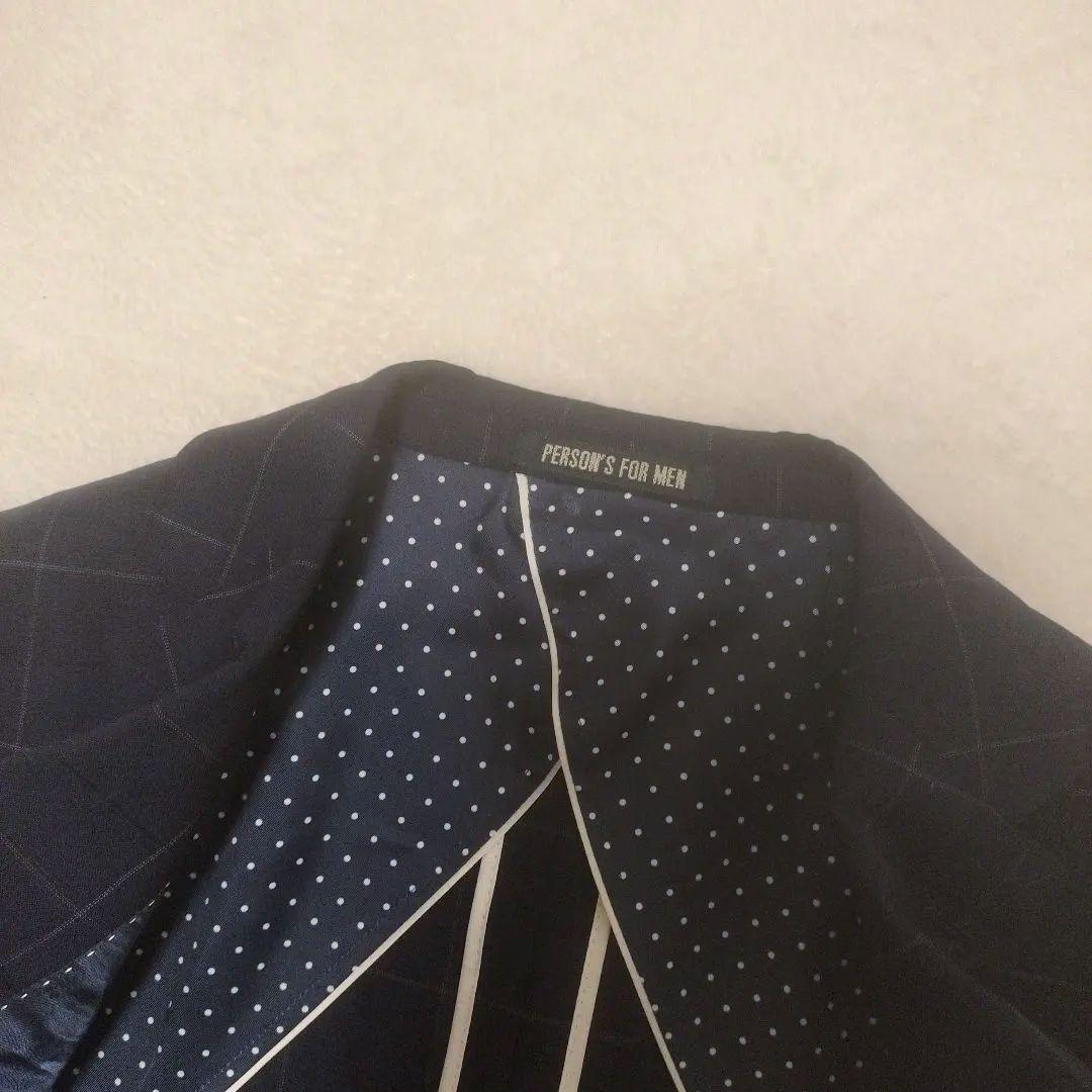 スリーピース　セットアップ　チェック　スーツ　ネイビー　紺　3ピース　背抜き