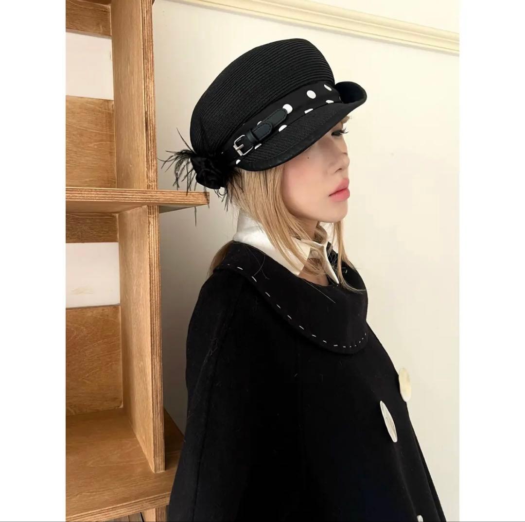 帽子 nit alcove Black polka dot straw hat