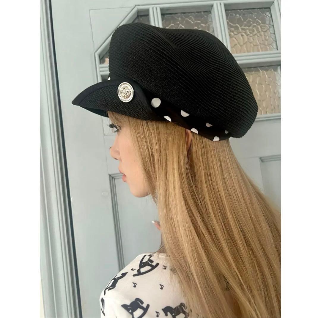 帽子 nit alcove Black polka dot straw hat