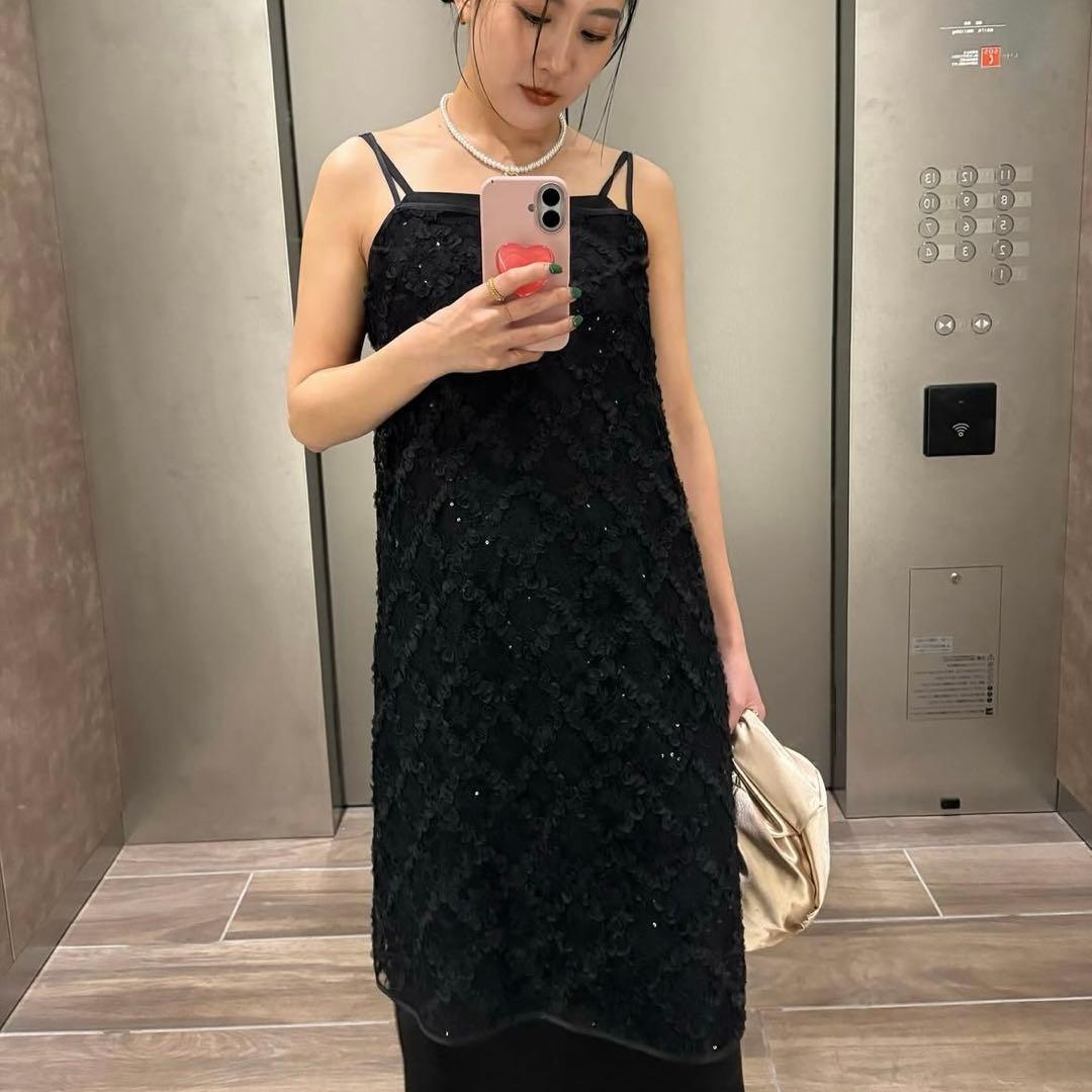 【ANDRESD】satin minimal dress ブラック　L