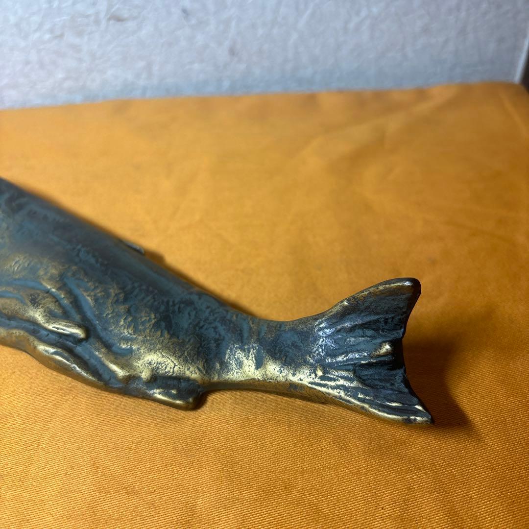 文鎮　『北村西望作』『ブロンズ』『鮭寿恵帰』　共箱　文房具　書道具