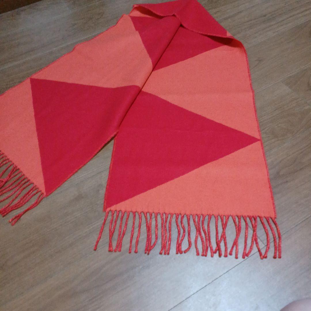 37　エルメス　マフラー　カシミヤ　オレンジ×レッド