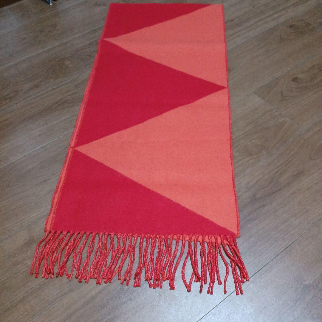 37　エルメス　マフラー　カシミヤ　オレンジ×レッド