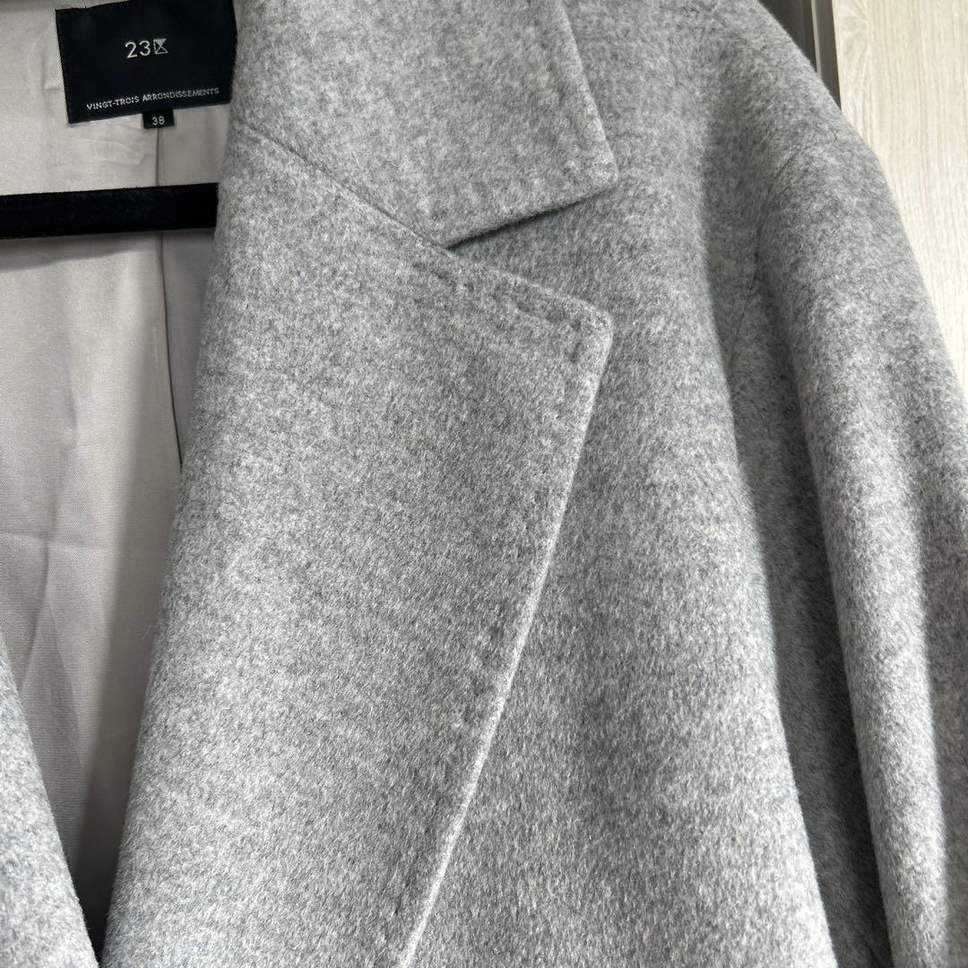 23区　ウールアンゴラビーバーチェスターコートライトグレー　38