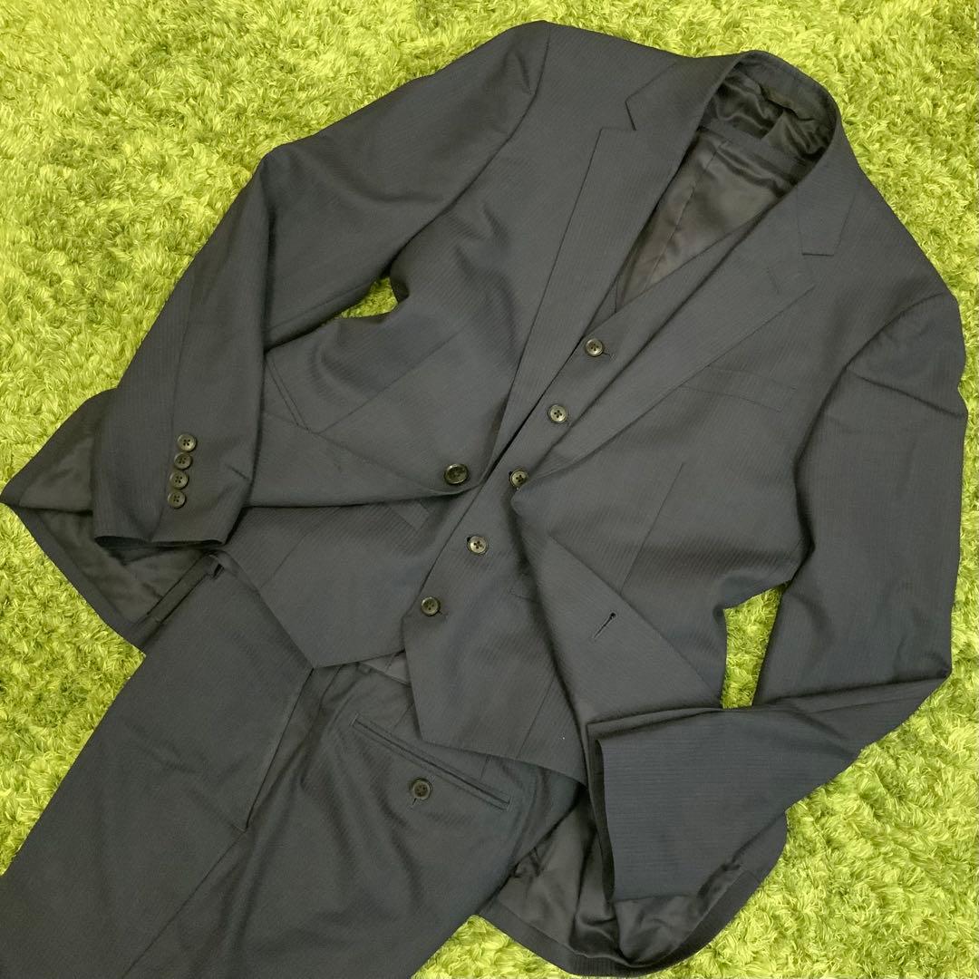 美品 3P タスマニアウール ネイビー スーツ ベスト MAJI メンズ Y4