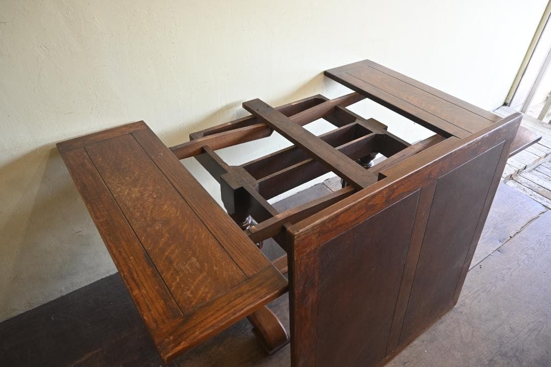 イギリス オーク材ドローリーフテーブル アンティーク伸縮ダイニングテーブル