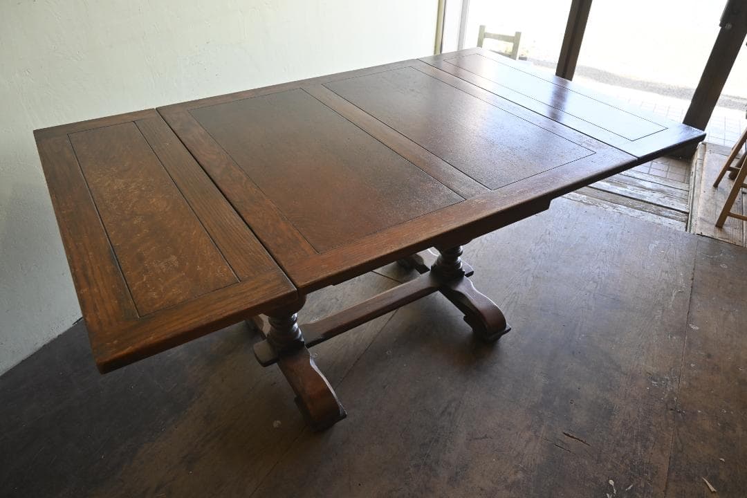 イギリス オーク材ドローリーフテーブル アンティーク伸縮ダイニングテーブル