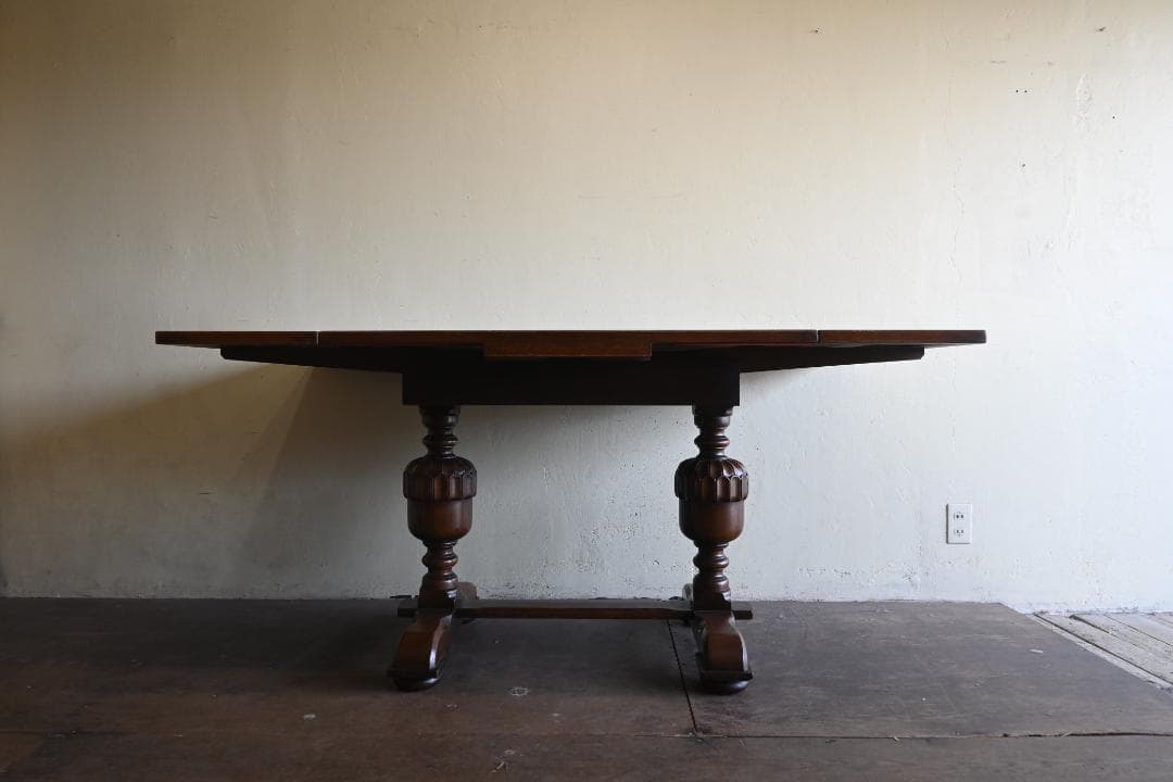 イギリス オーク材ドローリーフテーブル アンティーク伸縮ダイニングテーブル